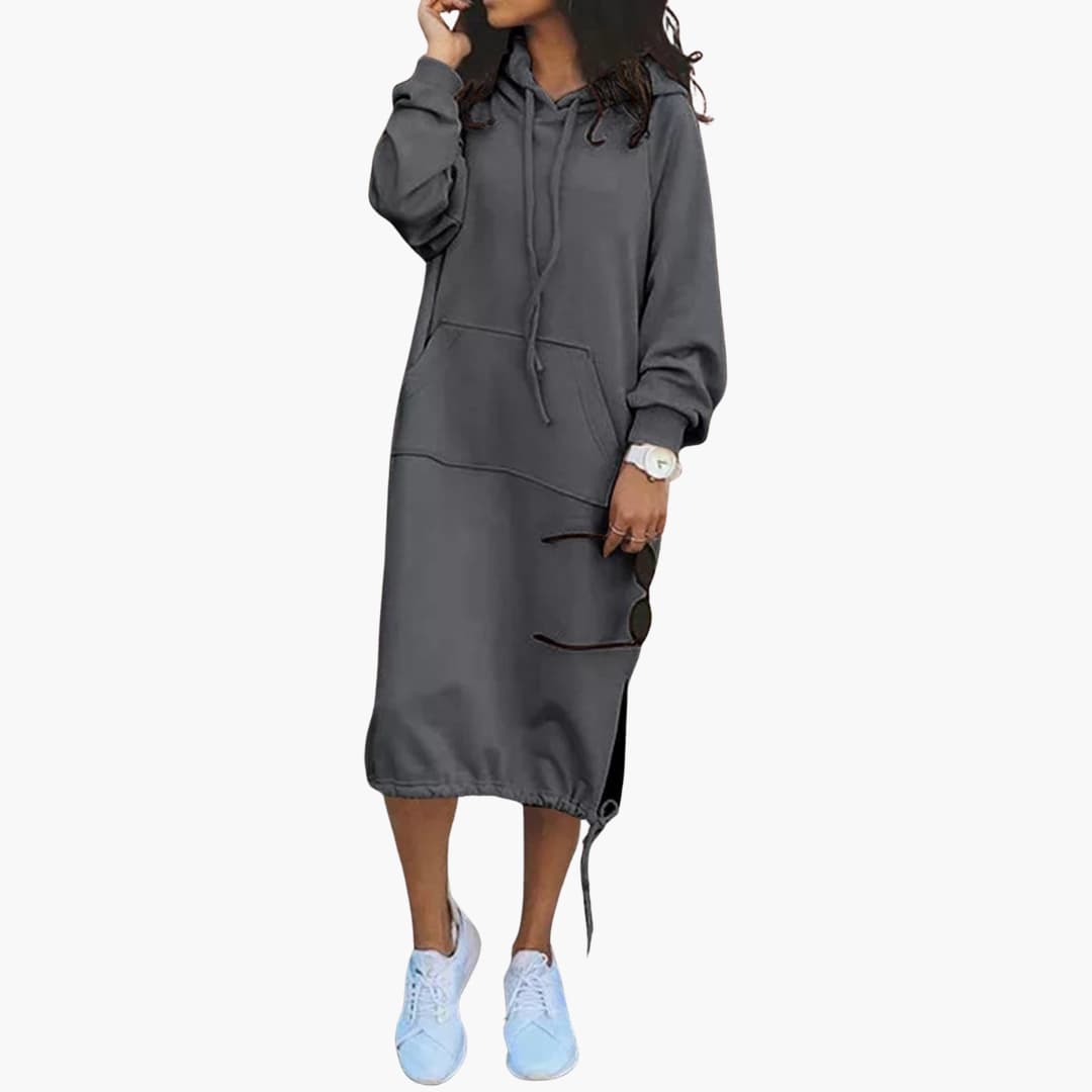 Elarova | Damen Hoodie Kleid mit langen Ärmeln und Fronttasche