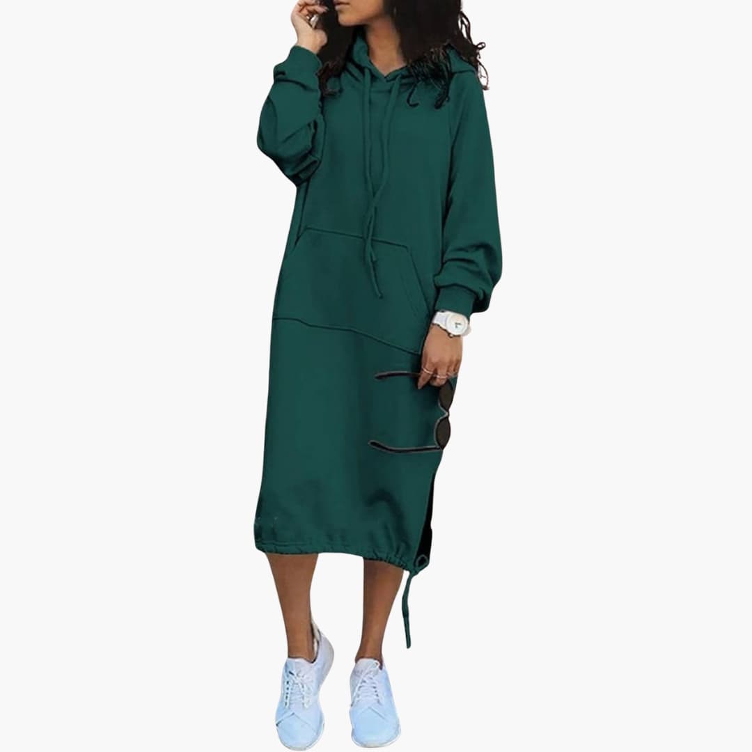 Elarova | Damen Hoodie Kleid mit langen Ärmeln und Fronttasche