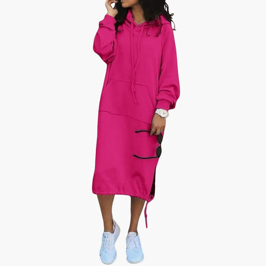 Elarova | Damen Hoodie Kleid mit langen Ärmeln und Fronttasche