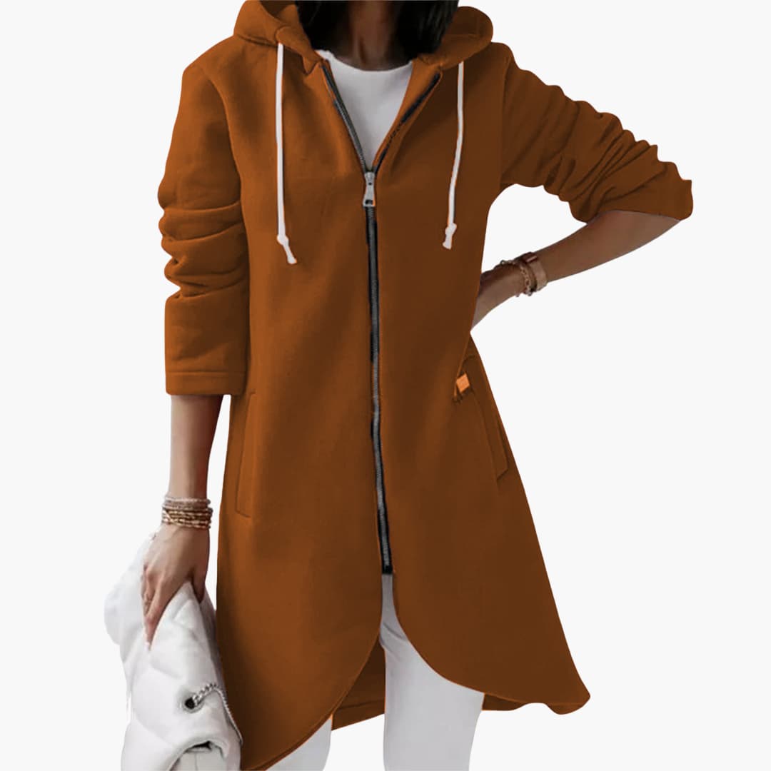Elarova | Damen Hoodie mit Reißverschluss und langem Saum