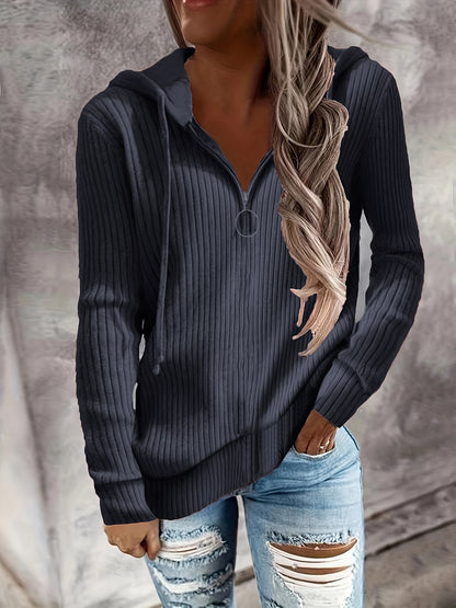 Elarova | Damen Hoodie mit Reißverschluss und lässigem Rippenstrickdesign