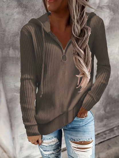 Elarova | Damen Hoodie mit Reißverschluss und lässigem Rippenstrickdesign