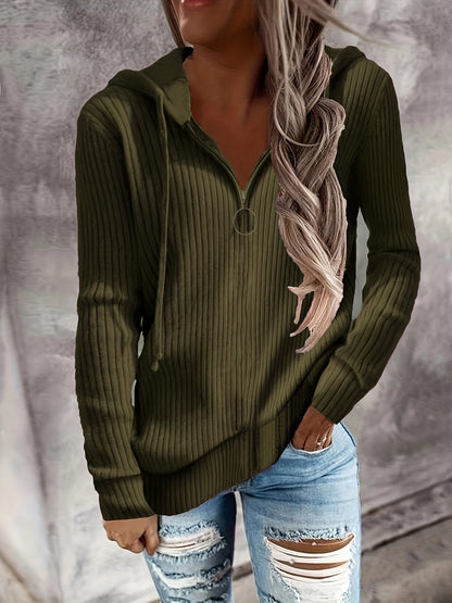 Elarova | Damen Hoodie mit Reißverschluss und lässigem Rippenstrickdesign