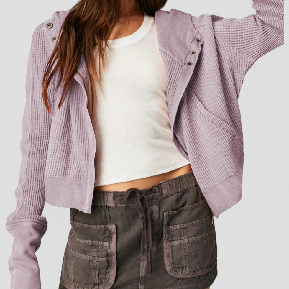 Elarova | Damen-Hoodie mit durchgehendem Reißverschluss und Waffelmuster