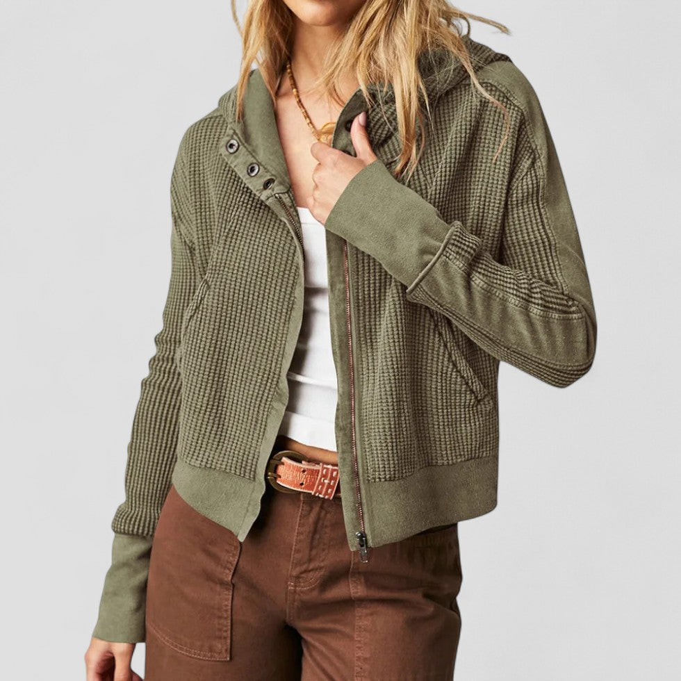 Elarova | Damen-Hoodie mit durchgehendem Reißverschluss und Waffelmuster