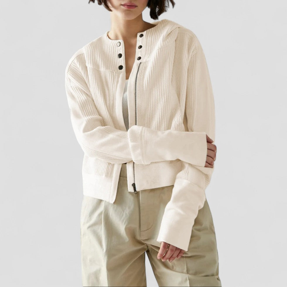 Elarova | Damen-Hoodie mit durchgehendem Reißverschluss und Waffelmuster
