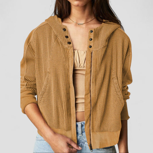 Elarova | Damen-Hoodie mit durchgehendem Reißverschluss und Waffelmuster