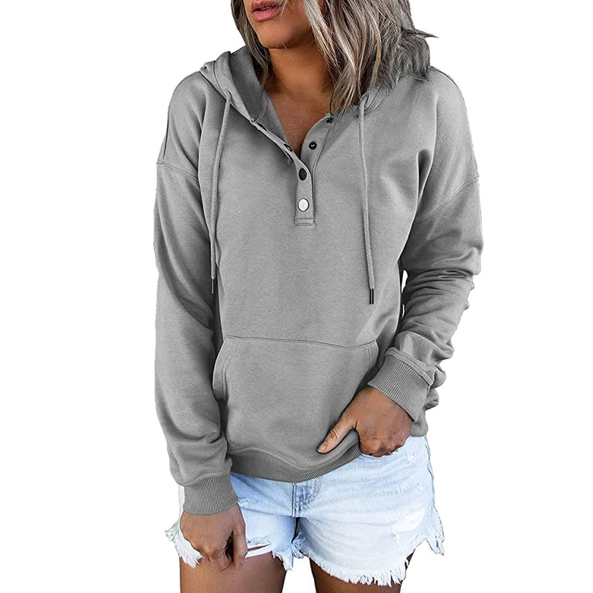 Elarova | Damen Hoodie mit funktionalen Knopfdetails und lässiger Passform