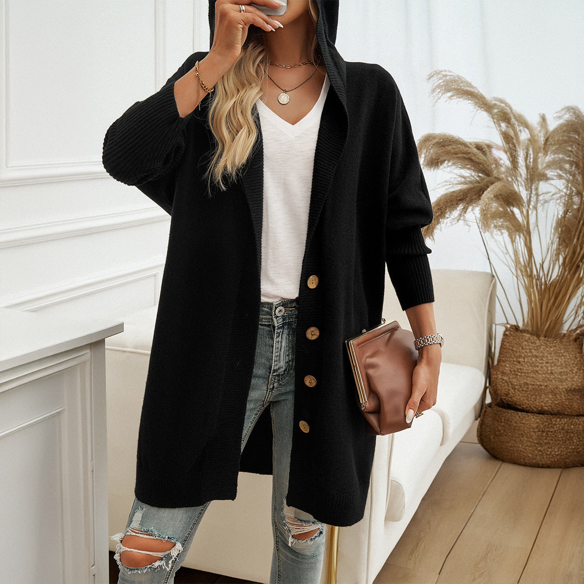 Elarova | Damen HoodieKardigan mit Knopfdetail und lässigem Schnitt