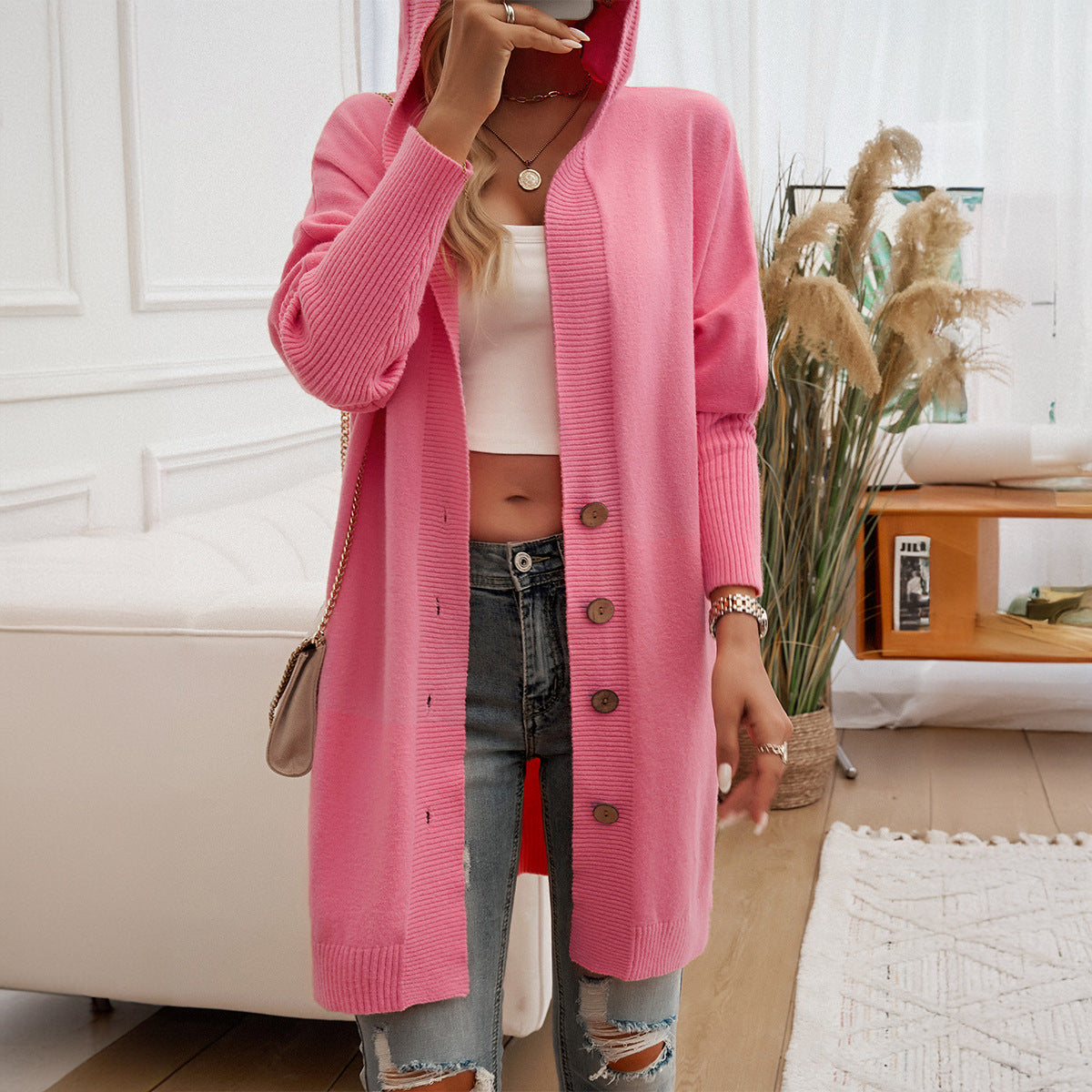 Elarova | Damen HoodieKardigan mit Knopfdetail und lässigem Schnitt