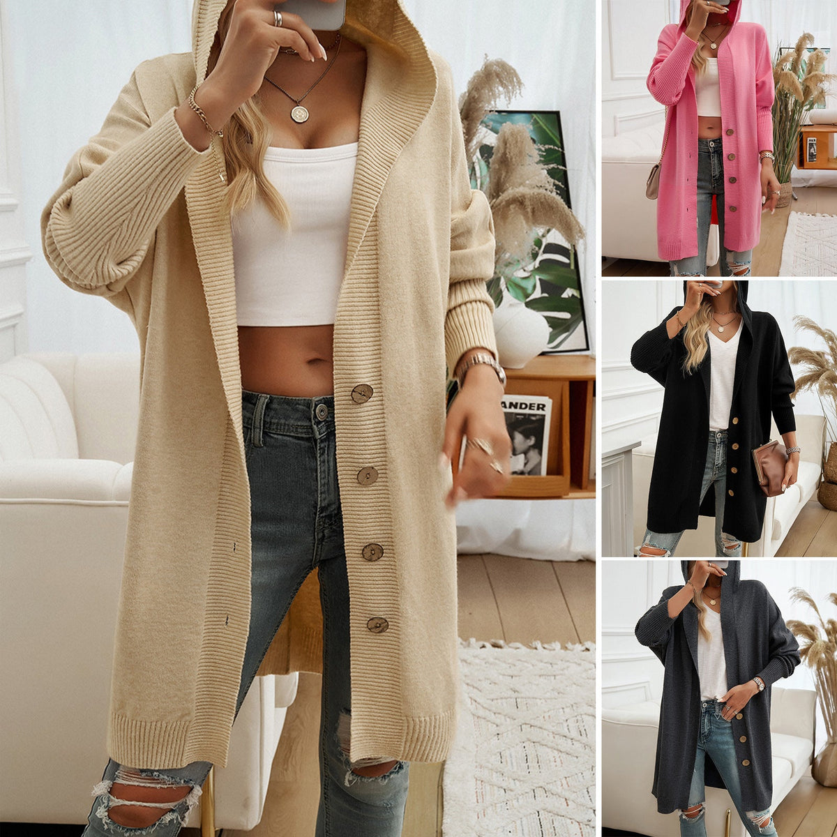 Elarova | Damen HoodieKardigan mit Knopfdetail und lässigem Schnitt