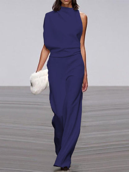 Elarova | Damen Jumpsuit Mit Rundhalsausschnitt, Armellos Und Weitem Bein