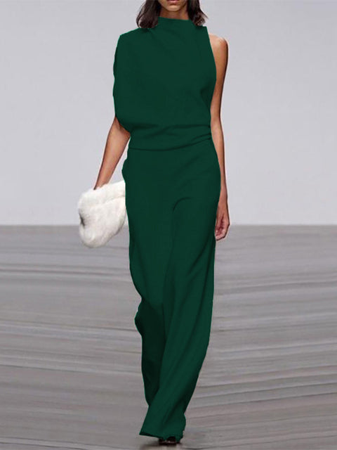Elarova | Damen Jumpsuit Mit Rundhalsausschnitt, Armellos Und Weitem Bein