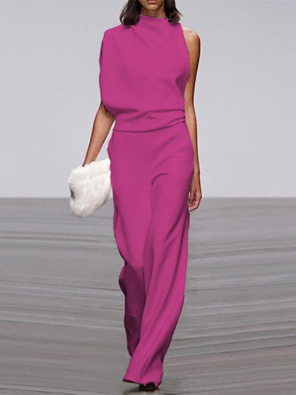 Elarova | Damen Jumpsuit Mit Rundhalsausschnitt, Armellos Und Weitem Bein