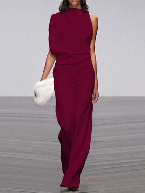 Elarova | Damen Jumpsuit Mit Rundhalsausschnitt, Armellos Und Weitem Bein