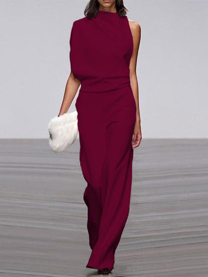 Elarova | Damen Jumpsuit Mit Rundhalsausschnitt, Armellos Und Weitem Bein