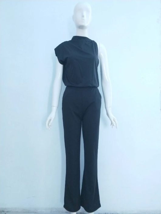 Elarova | Damen Jumpsuit Mit Rundhalsausschnitt, Armellos Und Weitem Bein