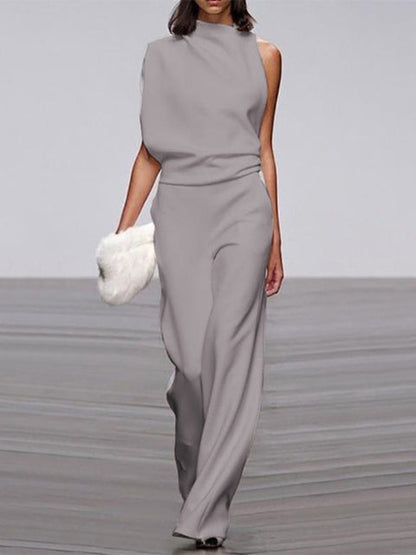 Elarova | Damen Jumpsuit Mit Rundhalsausschnitt, Armellos Und Weitem Bein