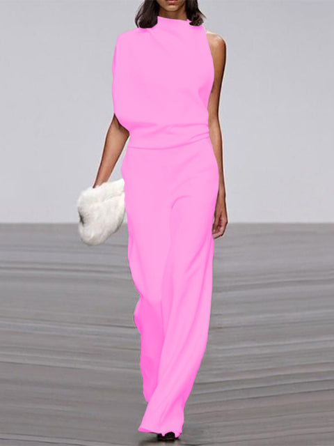 Elarova | Damen Jumpsuit Mit Rundhalsausschnitt, Armellos Und Weitem Bein