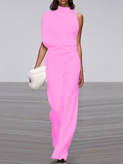 Elarova | Damen Jumpsuit Mit Rundhalsausschnitt, Armellos Und Weitem Bein