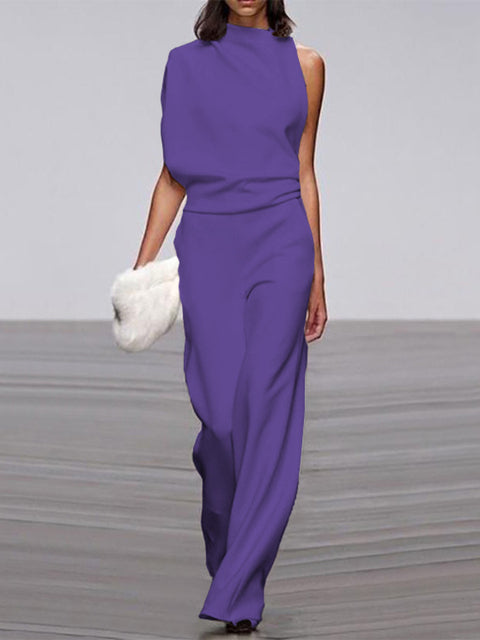 Elarova | Damen Jumpsuit Mit Rundhalsausschnitt, Armellos Und Weitem Bein
