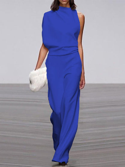 Elarova | Damen Jumpsuit Mit Rundhalsausschnitt, Armellos Und Weitem Bein