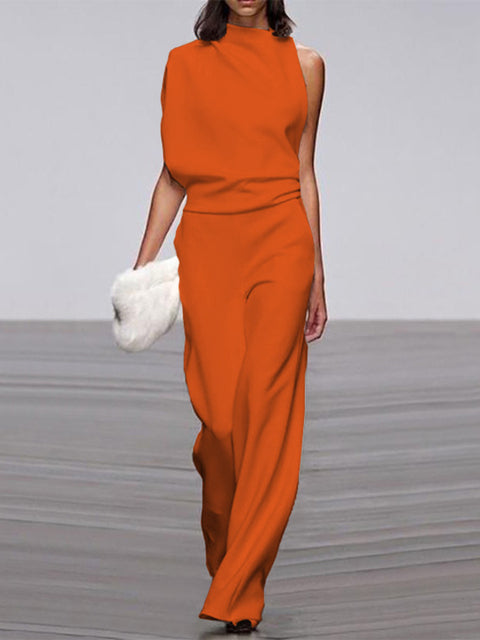 Elarova | Damen Jumpsuit Mit Rundhalsausschnitt, Armellos Und Weitem Bein