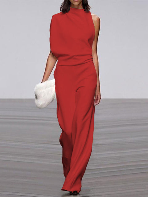 Elarova | Damen Jumpsuit Mit Rundhalsausschnitt, Armellos Und Weitem Bein
