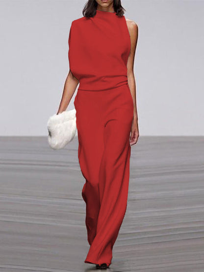 Elarova | Damen Jumpsuit Mit Rundhalsausschnitt, Armellos Und Weitem Bein