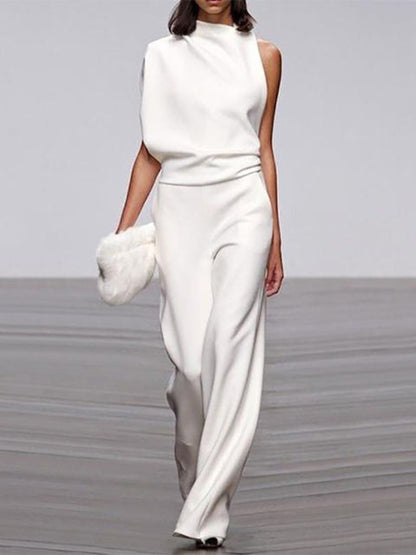 Elarova | Damen Jumpsuit Mit Rundhalsausschnitt, Armellos Und Weitem Bein