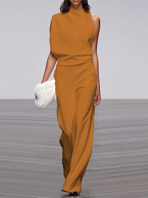 Elarova | Damen Jumpsuit Mit Rundhalsausschnitt, Armellos Und Weitem Bein