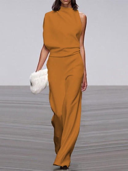 Elarova | Damen Jumpsuit Mit Rundhalsausschnitt, Armellos Und Weitem Bein
