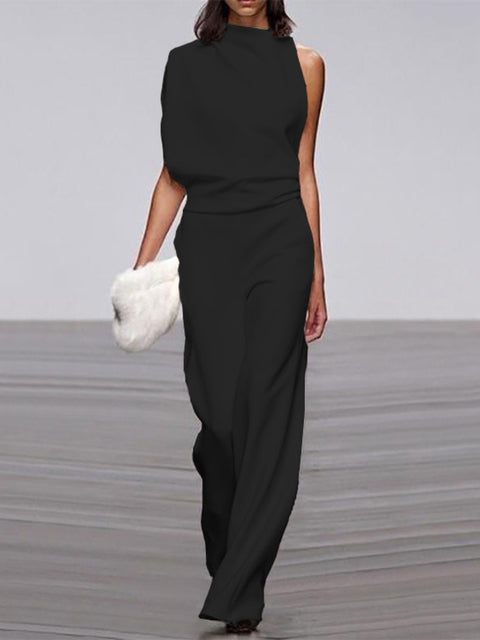 Elarova | Damen Jumpsuit Mit Rundhalsausschnitt, Armellos Und Weitem Bein