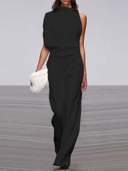 Elarova | Damen Jumpsuit Mit Rundhalsausschnitt, Armellos Und Weitem Bein