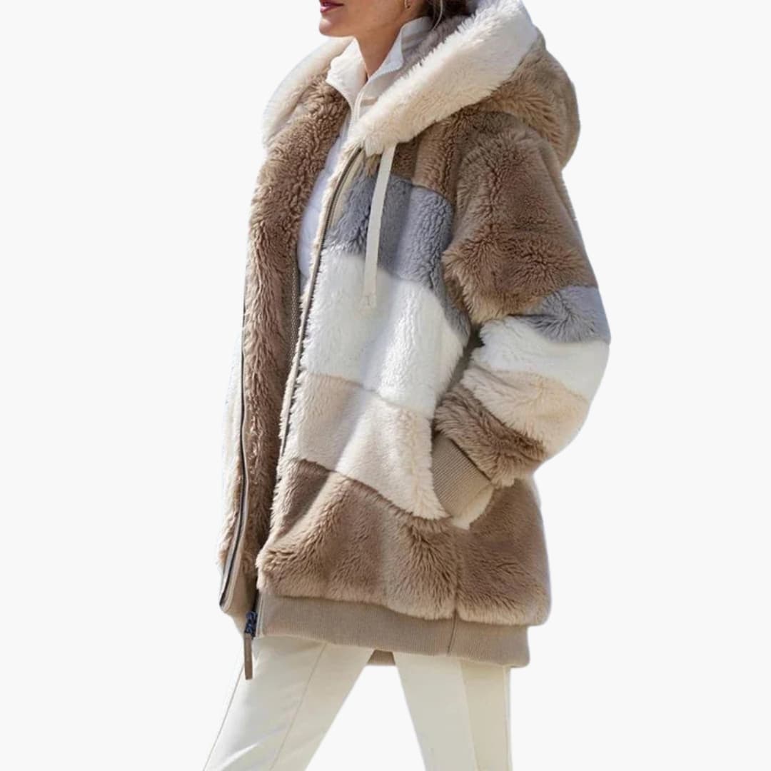 Elarova | Damen Kapuzenjacke mit Reißverschluss und Streifenmuster