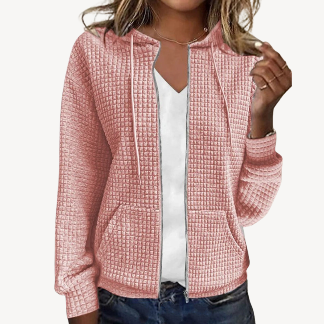 Elarova | Damen-Kapuzenjacke mit Waffelstrick und Reißverschluss