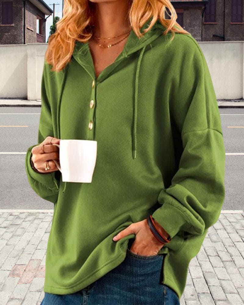 Elarova | Damen-Kapuzenpullover mit Knöpfen