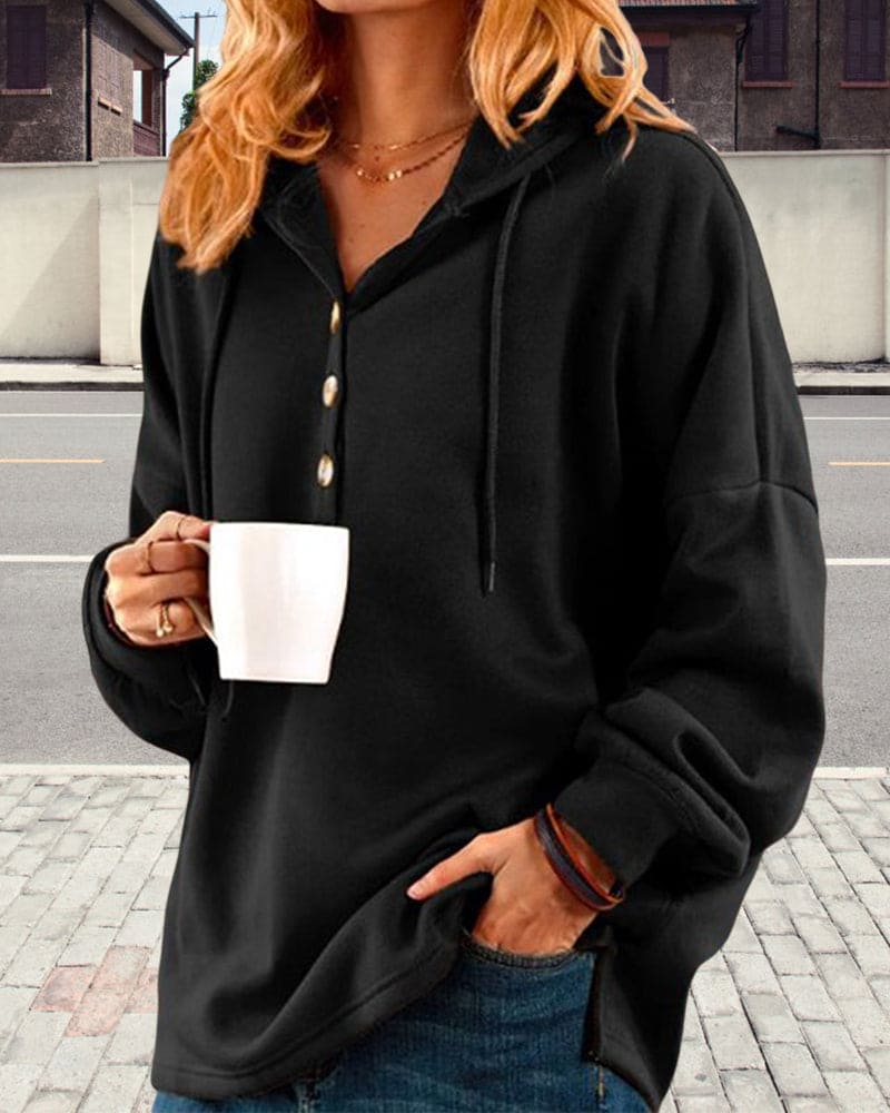 Elarova | Damen-Kapuzenpullover mit Knöpfen