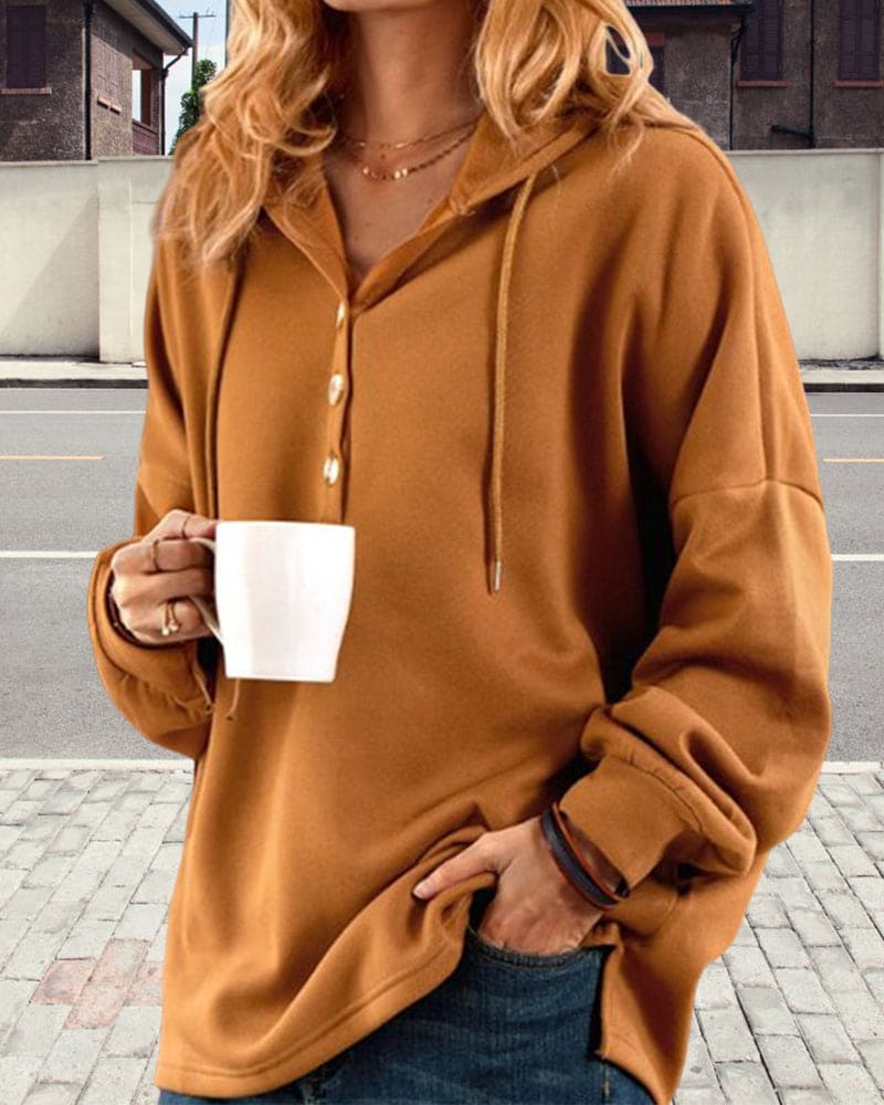 Elarova | Damen-Kapuzenpullover mit Knöpfen
