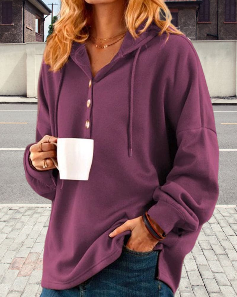 Elarova | Damen-Kapuzenpullover mit Knöpfen