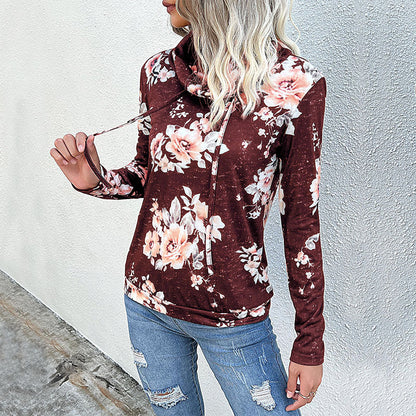 Elarova | Damen Kapuzenpullover mit floralem Muster und modernem Rollkragen