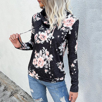 Elarova | Damen Kapuzenpullover mit floralem Muster und modernem Rollkragen