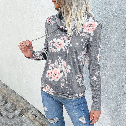 Elarova | Damen Kapuzenpullover mit floralem Muster und modernem Rollkragen