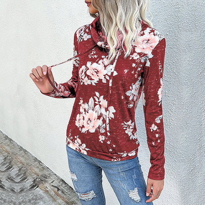Elarova | Damen Kapuzenpullover mit floralem Muster und modernem Rollkragen