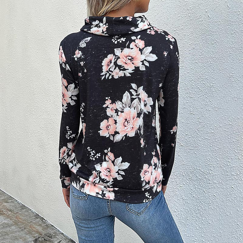 Elarova | Damen Kapuzenpullover mit floralem Muster und modernem Rollkragen