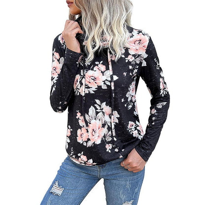 Elarova | Damen Kapuzenpullover mit floralem Muster und modernem Rollkragen