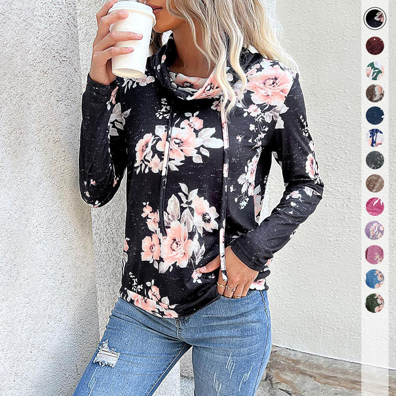 Elarova | Damen Kapuzenpullover mit floralem Muster und modernem Rollkragen