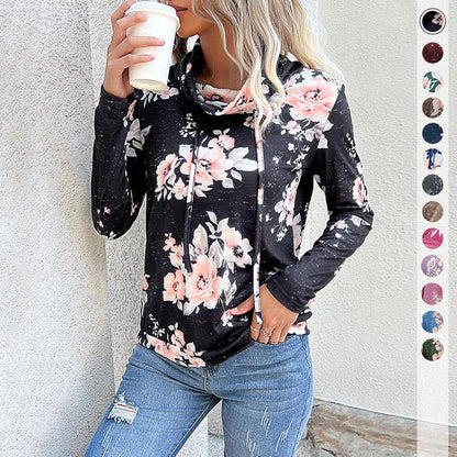 Elarova | Damen Kapuzenpullover mit floralem Muster und modernem Rollkragen