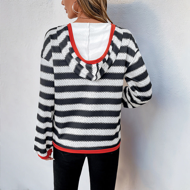 Elarova | Damen Kapuzenpullover mit modernem StreifenMuster und praktischem Kängurutasche