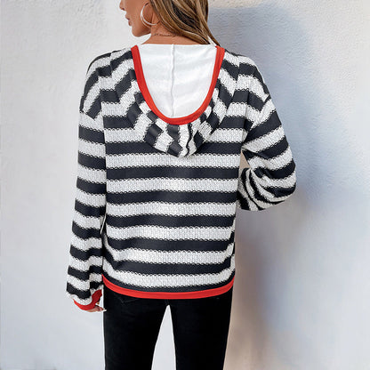 Elarova | Damen Kapuzenpullover mit modernem StreifenMuster und praktischem Kängurutasche